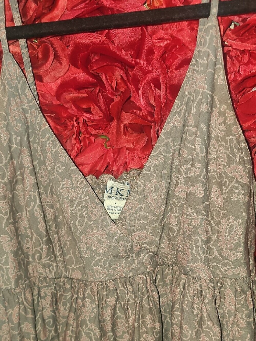 MKM Brown Paisley Print Sleeveless Dress with Teal Border Size Large - Picture 4 of 11